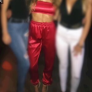 Fashion Nova Bold Red Satin Ensemble Set
